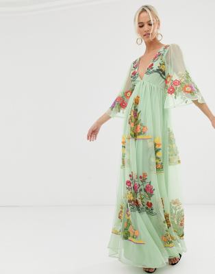 green embroidered maxi dress