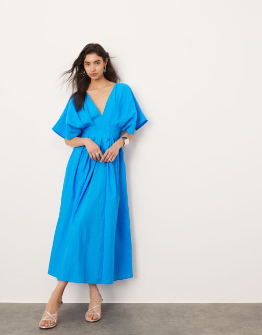 ASOS EDITION v neck short sleeve midi dress in blue ASOS