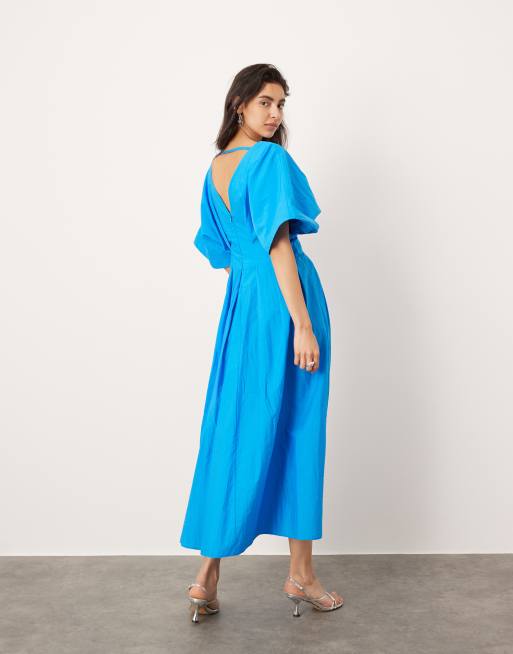 ASOS EDITION v neck short sleeve midi dress in blue