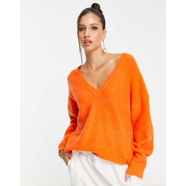 V-Neck Longline Jumper Orange