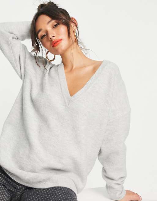 ASOS EDITION V neck sweater in gray heather