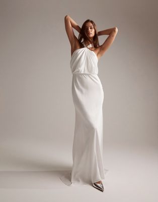 ASOS EDITION Valentina ruched halter neck maxi wedding dress in ivory