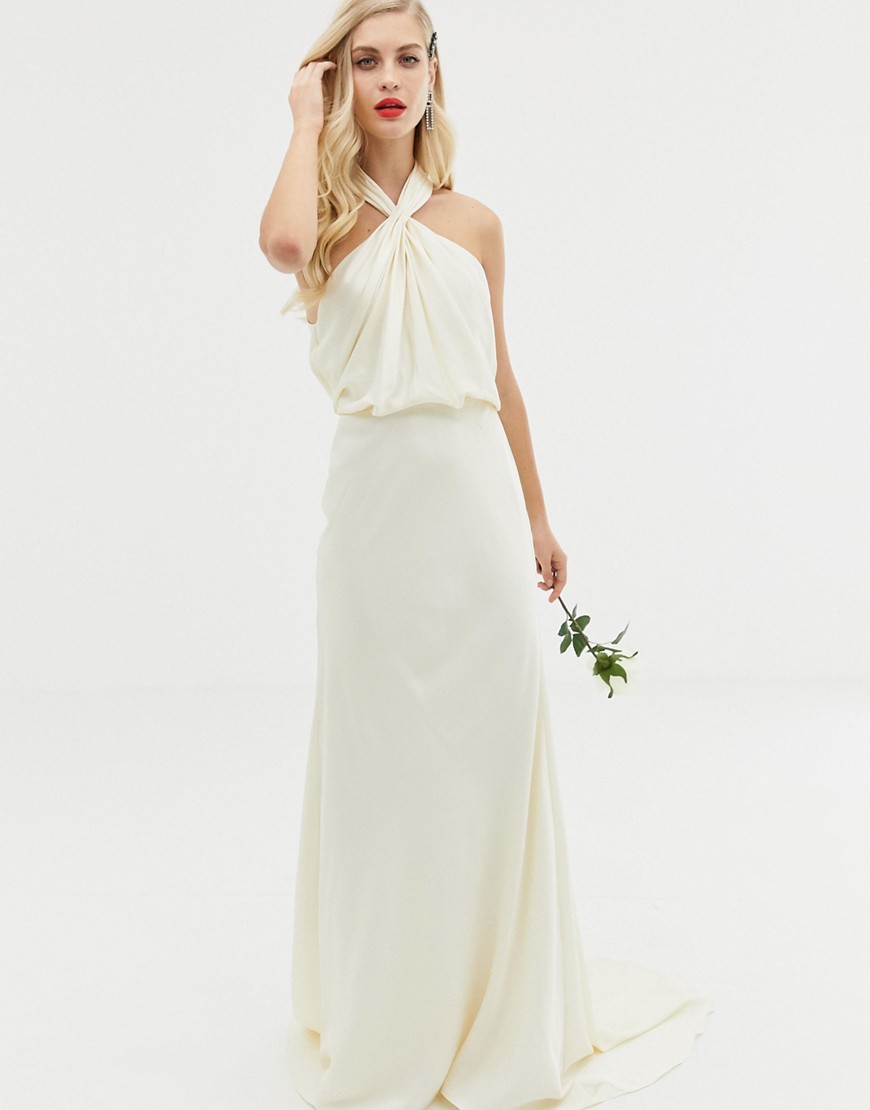 ASOS EDITION Valentina ruched halter neck maxi wedding dress-White