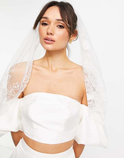 ASOS EDITION - Velo da sposa lungo fino ai fianchi con ricami con uccellini