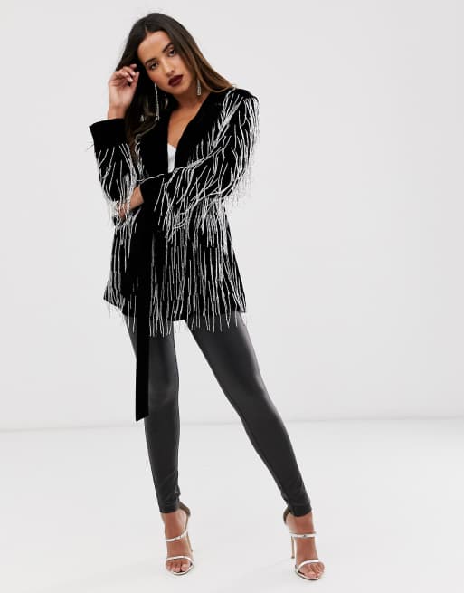 ASOS EDITION velvet beaded fringe blazer