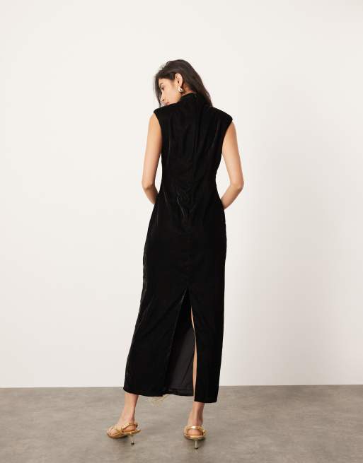 ASOS EDITION velvet embellished contour draped fringe high neck midi dress  in black | ASOS