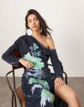 [ASOS EDITION] ASOS EDITION velvet floral embroidered off shoulder long sleeve midi dress in grey 4 Grey