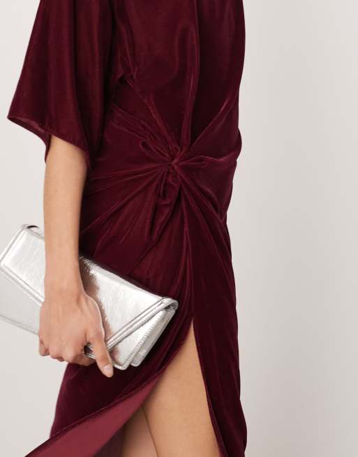 ASOS EDITION velvet twist waist t shirt midi dress in burgundy ASOS