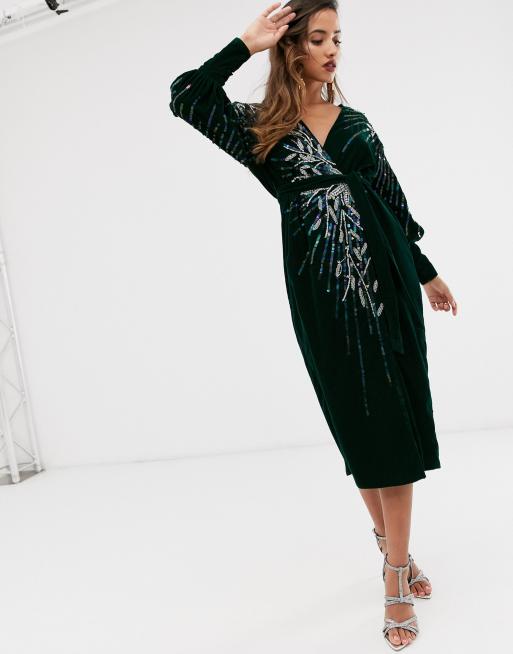 Asos velvet 2025 wrap dress