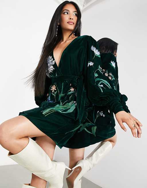 green velvet dresses DRESSTELLS Dress for Women, Christmas Holiday Party Cocktail Formal Wedding Guest with Long Sleeves, 2025 Winter Mother of Bride Evening Emerald Green S : Clothing, Shoes & Jewelry neckline and delicate ruffles cascading down the swag sleeves There's Always Hope Emerald Green
