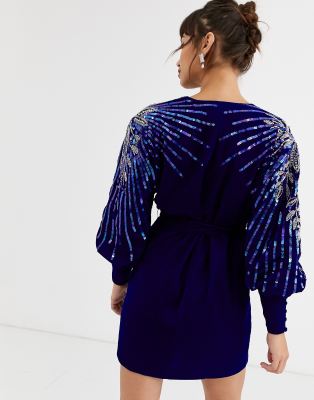 velvet embellished wrap dress