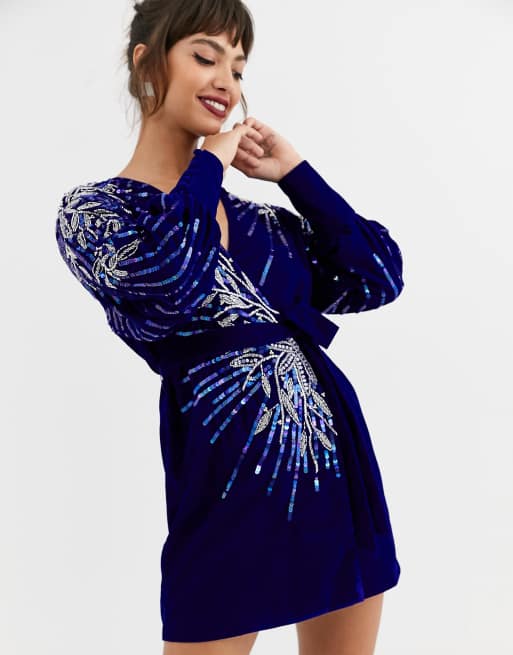 Asos blue velvet on sale dress