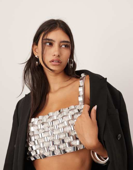 ASOS EDITION – Verziertes, futuristisches, kurzes Oberteil in Silber mit eckigem Ausschnitt, 2 von 4