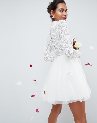 ASOS EDITION - Verziertes Mini-Hochzeitskleid mit Tüllrock ...