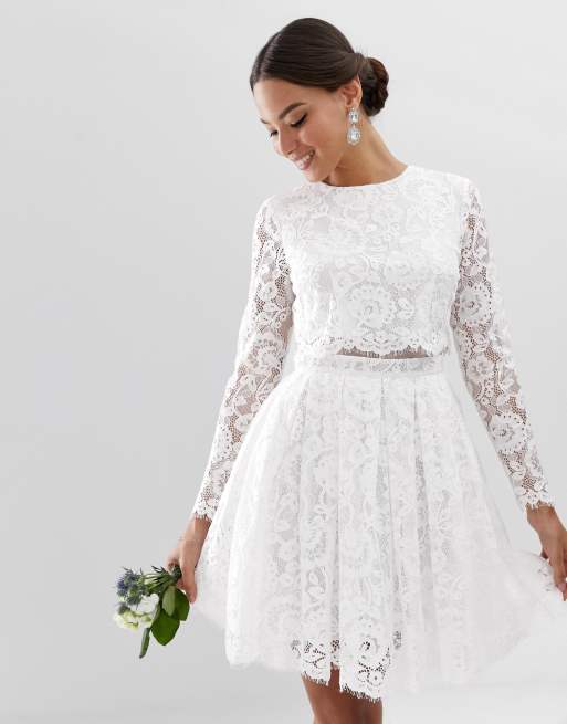 ASOS EDITION - Vestitino da sposa in pizzo con top corto