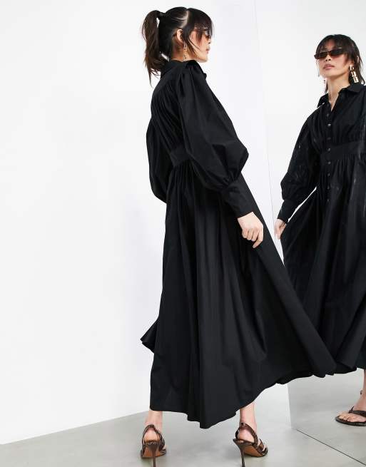 ASOS Edition - Vestito camicia in cotone con maniche a campana nero, 2 di 4