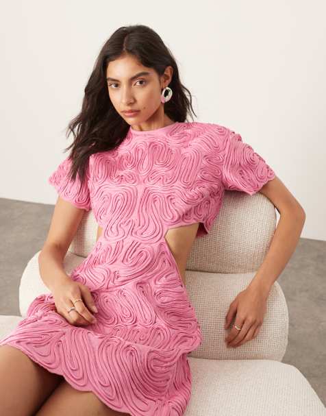 ASOS EDITION - Vestito corto in raso ricamato rosa a ghirigori con cut-out - view 1