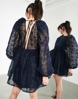 Vestito grembiule corto ricamato blu navy - ASOS EDITION  donna Blu navy - immagine3