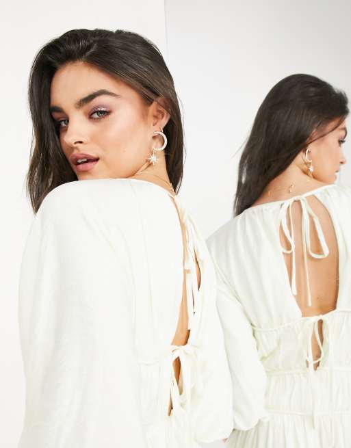 ASOS EDITION - Vestito grembiule crema con cuciture, 4 di 4
