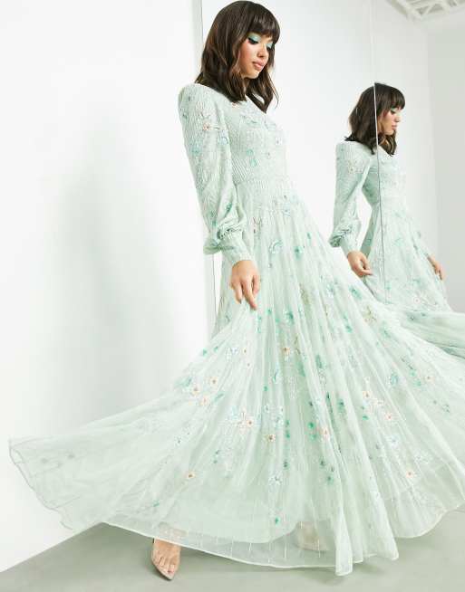ASOS EDITION Vestito lungo a fiori decorato colore verde ASOS