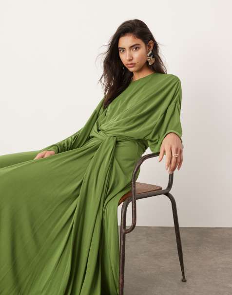 ASOS Edition - Vestito lungo a pieghe verde con fibbia sul retro - view 1