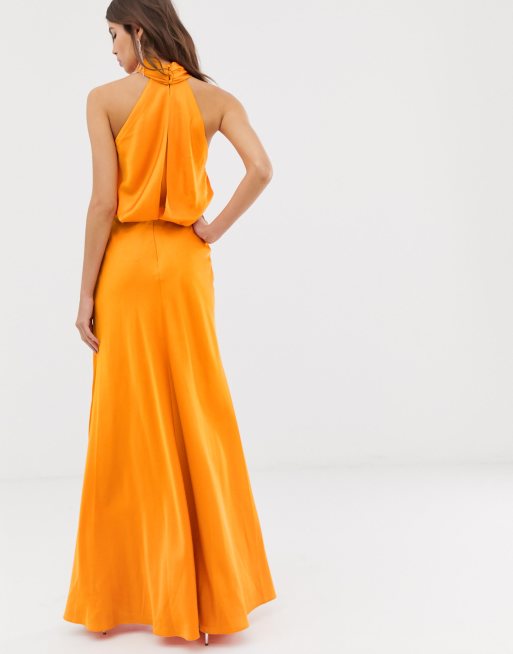 ASOS EDITION - Vestito lungo drappeggiato allacciato al collo, 2 di 4