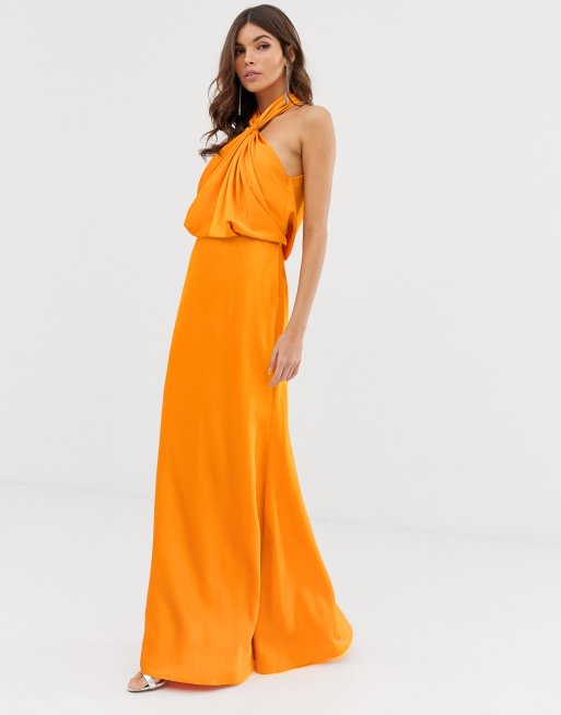 ASOS EDITION - Vestito lungo drappeggiato allacciato al collo, 4 di 4