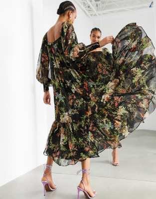 Vestito lungo oversize con scollo quadrato e stampa boschiva-Multicolore - ASOS EDITION  donna Multicolore - immagine2