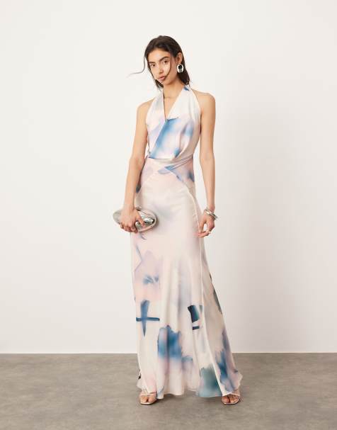 ASOS EDITION - Vestito lungo trasparente appariscente con stampa a fiori sfocata e scollo ad anello - view 1