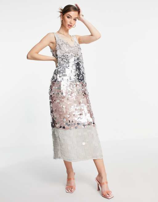 ASOS Edition - Vestito midi a colonna con paillettes effetto ombré