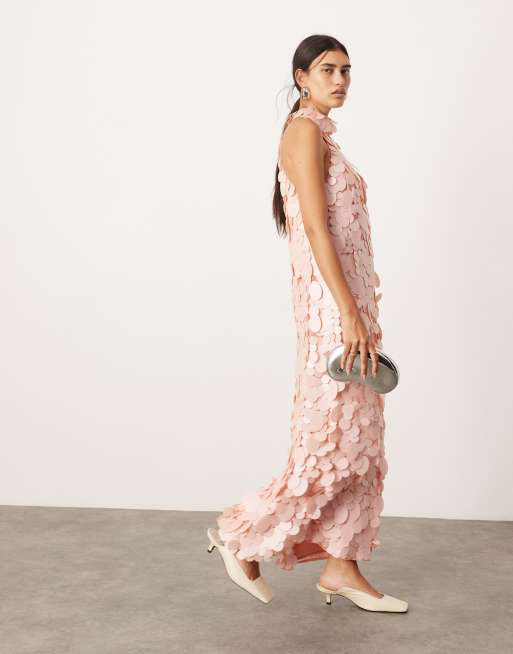 ASOS EDITION - Vestito midi a colonna rosa chiaro decorato con paillettes a disco opache, 2 di 4