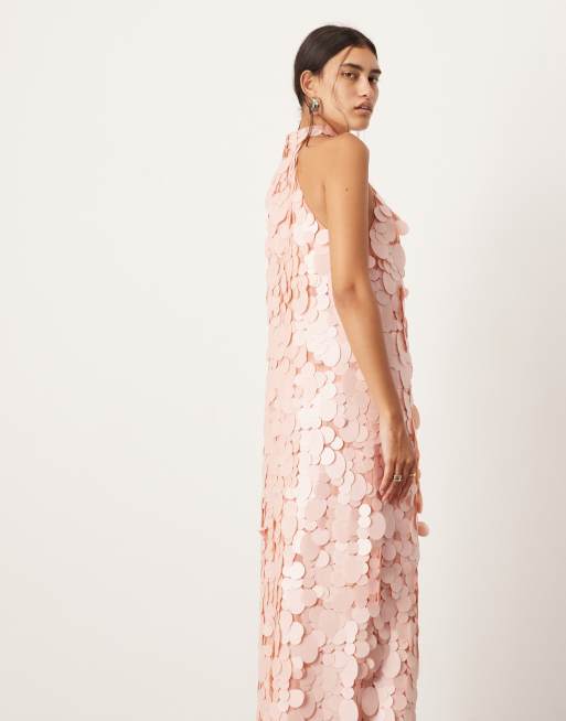 ASOS EDITION - Vestito midi a colonna rosa chiaro decorato con paillettes a disco opache, 4 di 4