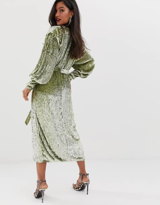 ASOS EDITION - Vestito midi a portafoglio con paillettes, 2 di 4