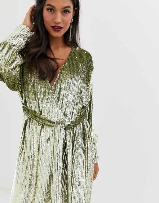 ASOS EDITION - Vestito midi a portafoglio con paillettes, 3 di 4