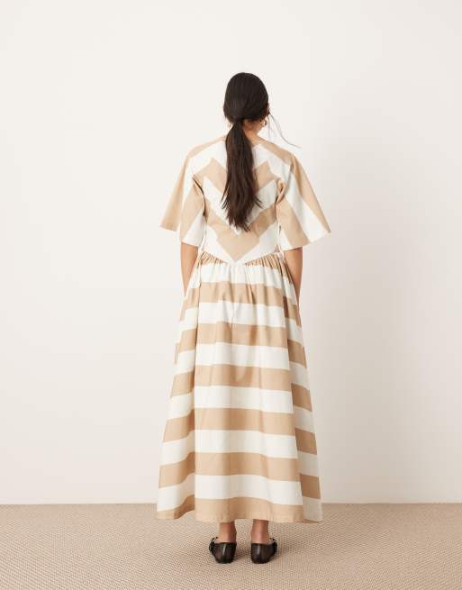 ASOS EDITION - Vestito midi a righe larghe con vita scesa e tasche, 3 di 4