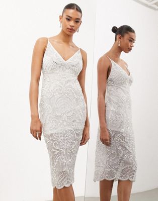 ASOS EDITION  scallop embellished jewel and sequin cami midi dress in ivory - ASOS Price Checker