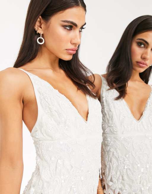 ASOS EDITION - Vestito midi di paillettes con spalline sottili, frange e cut-out, 3 di 4