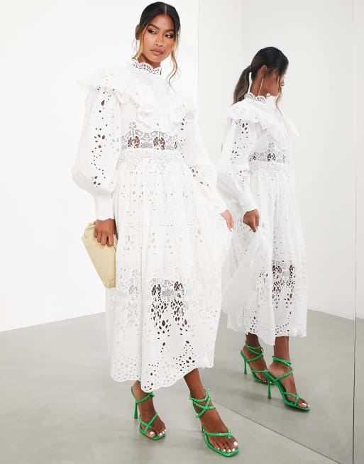 ASOS EDITION - Vestito midi in pizzo bianco con volant, 3 di 4