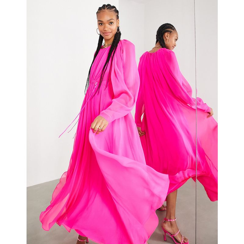 Designer  EDITION - Vestito midi rosa acceso con dettaglio arricciato 