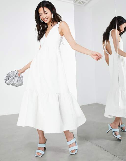 ASOS EDITION - Vestito midi testurizzato a fiori, colore bianco
