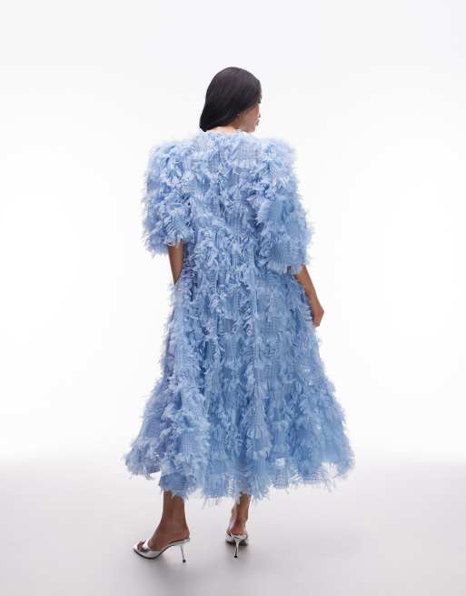 ASOS EDITION - Vestito oversize al polpaccio in rete testurizzata blu, 2 di 4