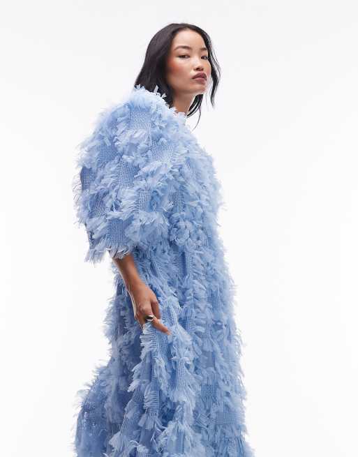 ASOS EDITION - Vestito oversize al polpaccio in rete testurizzata blu, 4 di 4