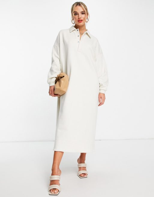 ASOS EDITION - Vestito polo oversize in tessuto felpato grigio ciottolo, 4 di 4