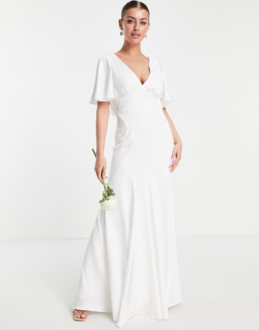 ASOS EDITION Victoria flutter sleeve crepe wedding dress-White
