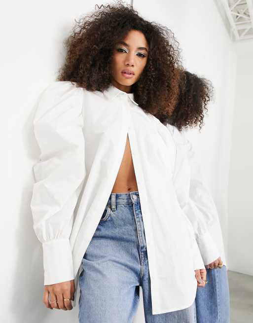 ASOS EDITION – Vit bomullsskjorta i oversize med puffärmar