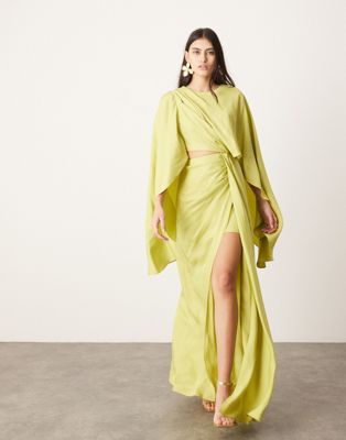 ASOS EDITION volume flare sleeve grecian cut out maxi dress in lime green