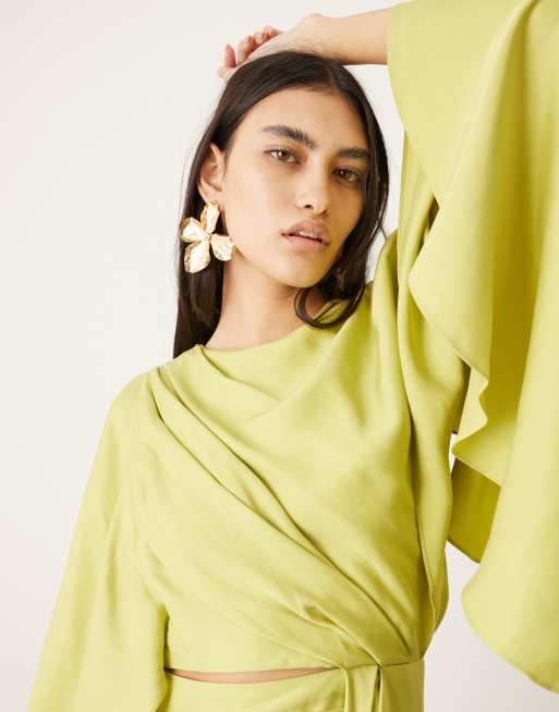 ASOS EDITION volume flared sleeve grecian cut out maxi dress in lime green ASOS