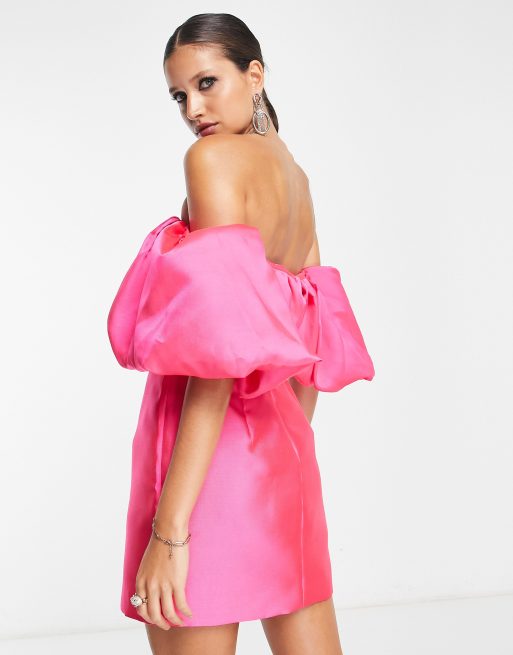 ASOS EDITION volume sleeve satin mini dress in hot pink