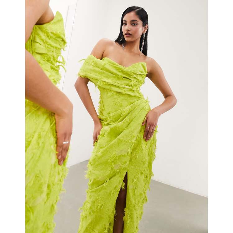 ASOS EDITION Wadenlanges strukturiertes Kleid in Limettengrun mit Korsett und gefaltetem Detail ASOS