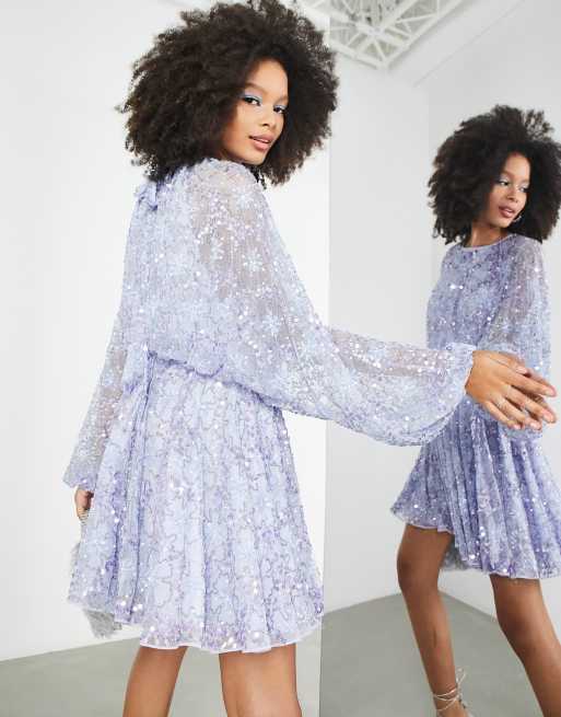 ASOS EDITION waisted blouson sleeve floral embellished mini dress